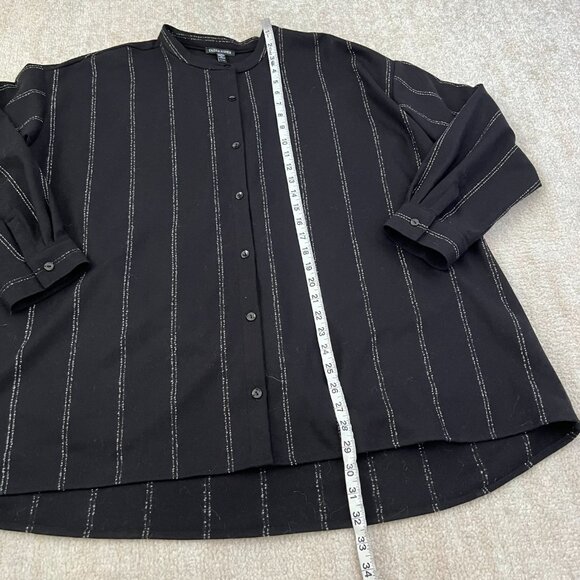 Eileen Fisher Black Wool Long Sleeve Button Up Blouse Shirt Top XL - Picture 5 of 9